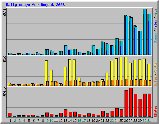 Daily usage for August 2008
