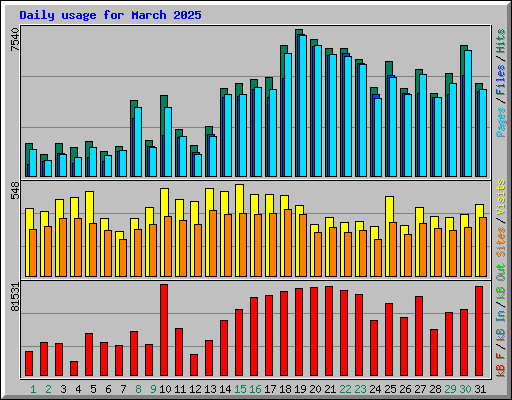 Daily usage for March 2025